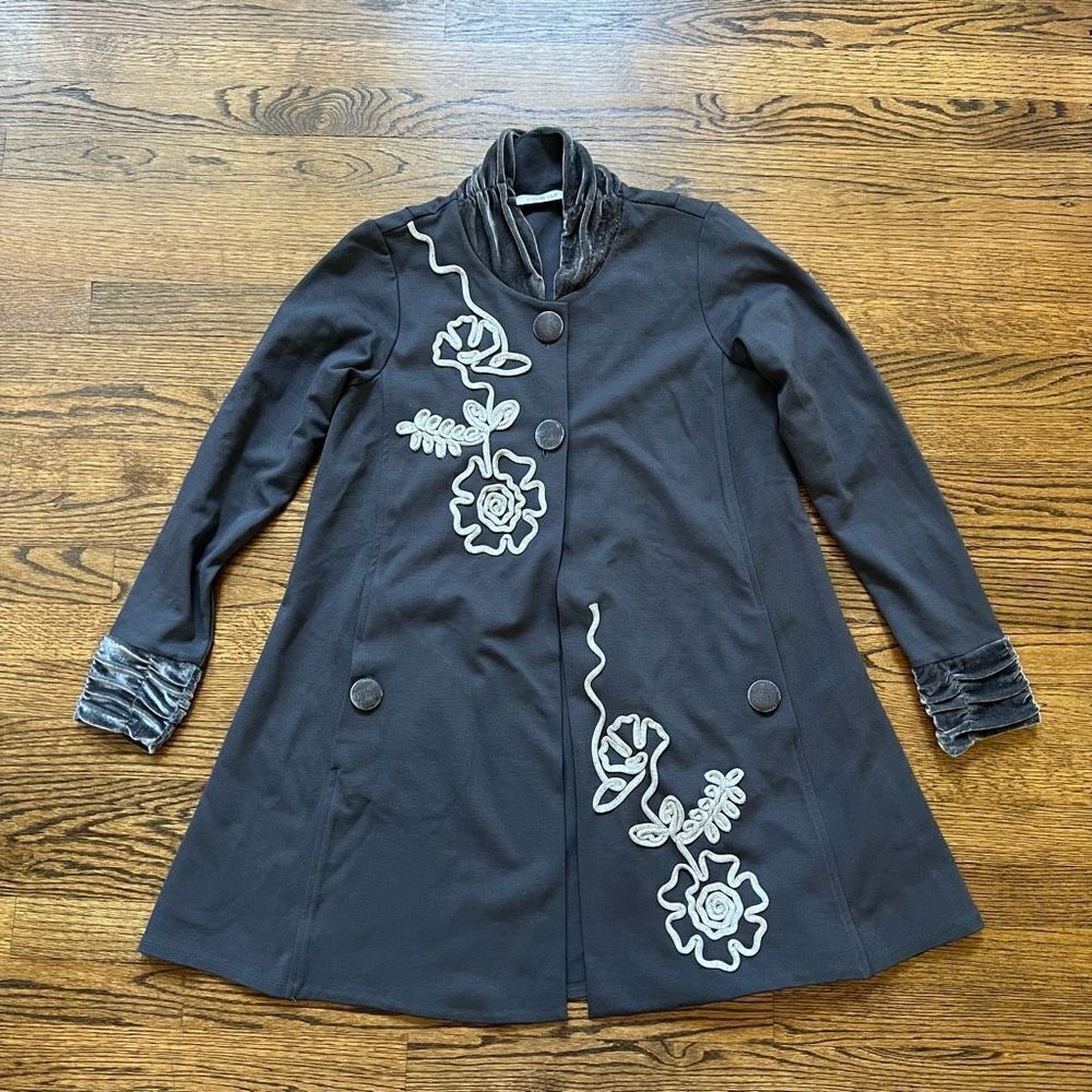 Inside Out Women's Gray Embroidered Floral Soutache Jacket Coat Small